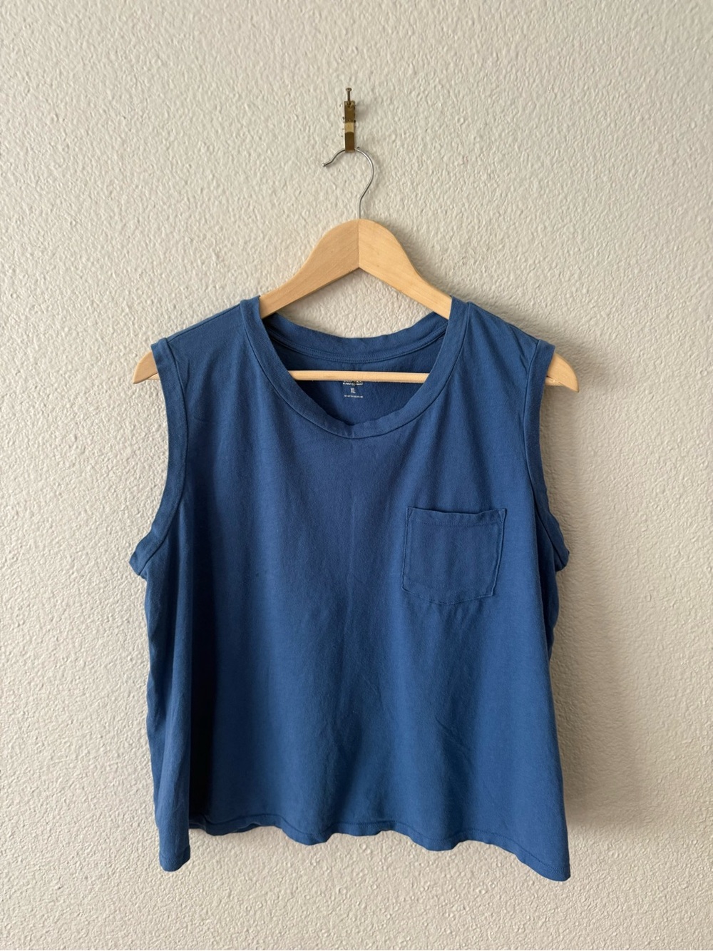 Blue Muscle Tank 100% cotton knit with Front Pocket
